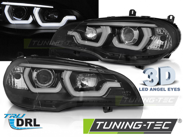 LED Tagfahrlicht Angel Eyes Scheinwerfer für BMW X5 E70 07-10/10-13 schwarz